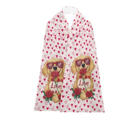 Babrukda Washable Adult Bibs for Women Cute Dog Clothing Protectors with Buttons, Red Rose Printed Unisex Adult Dining Scarf for Senior Eating Valentines Day Dining Clothing Protectors,3 Pack