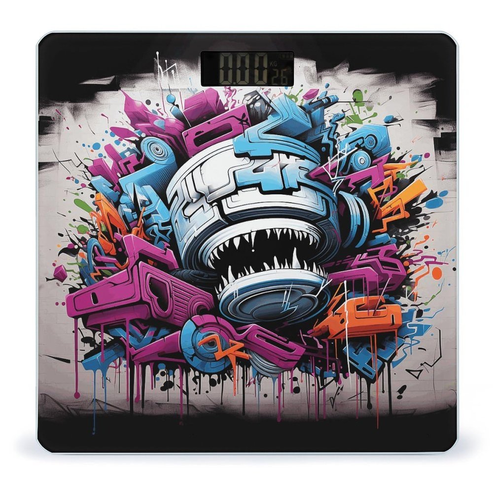 Colorful Graffiti Digital Bathroom Scale for Body Weight Weighing Scale with Backlit LCD Display High Precision Measurements & Measures Weight Up to 180kg