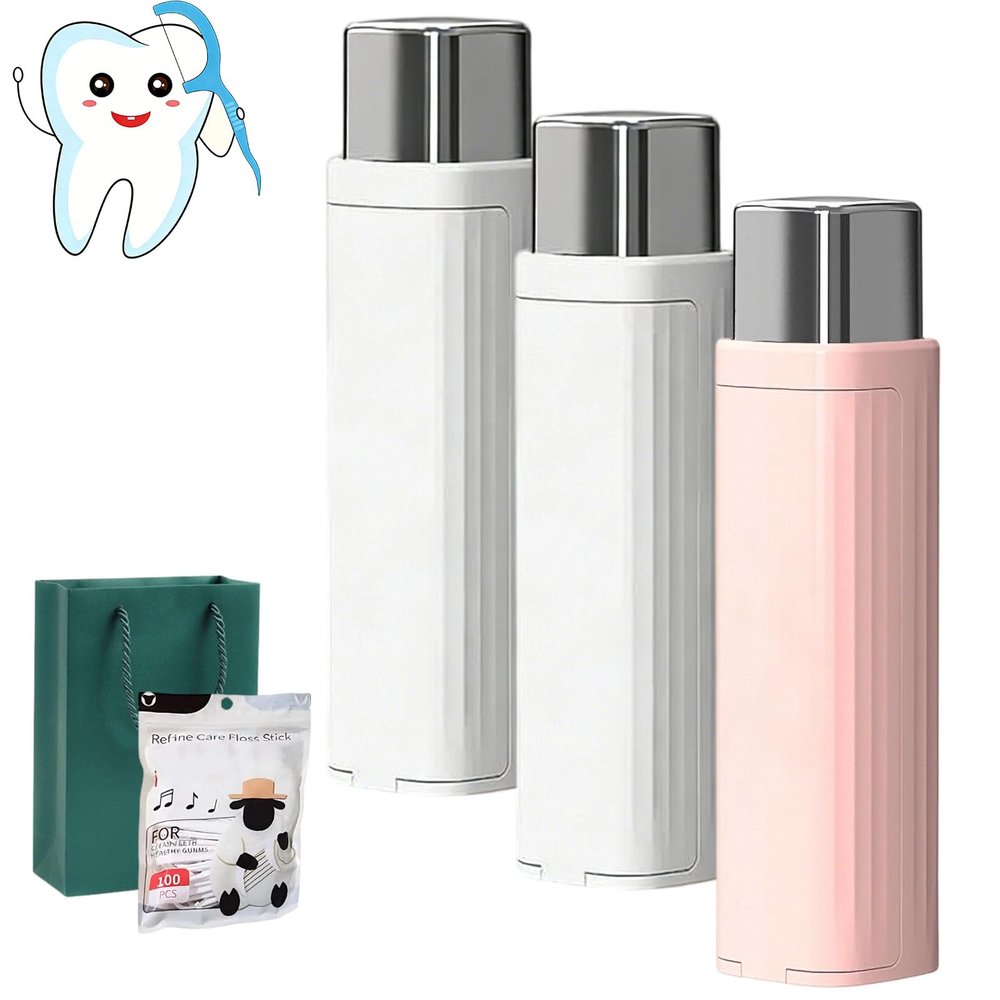 2026 Upgrade Portable Floss Dispenser, Automatic Dental Floss Picks Case with 100 PC Refillable, Flosses Dispenser Refillable, Flosses Pick Box for Dating Travel Home Hotels, Easy to Use (3PC-B)