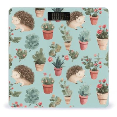 Hedgehog Potted Flower Digital Bathroom Scale for Body Weight Weighing Scale with Backlit LCD Display High Precision Measurements & Measures Weight Up to 180kg