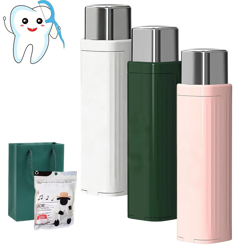 2026 Upgrade Portable Floss Dispenser, Automatic Dental Floss Picks Case with 100 PC Refillable, Flosses Dispenser Refillable, Flosses Pick Box for Dating Travel Home Hotels, Easy to Use (3PC-A)