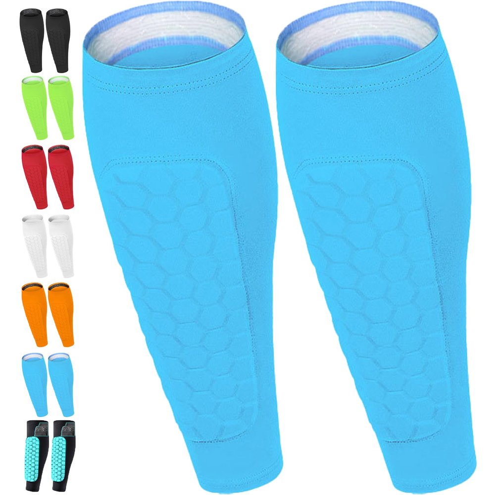 XIRUJNFD Shin Guards Pads Socks for Skiing, Calf Compression Sleeve with Honeycomb Pads for Adults & Teens, Shin Guards Shin Pads Breathable Elastic Anti-Collision (Blue,S(Age 6-10))