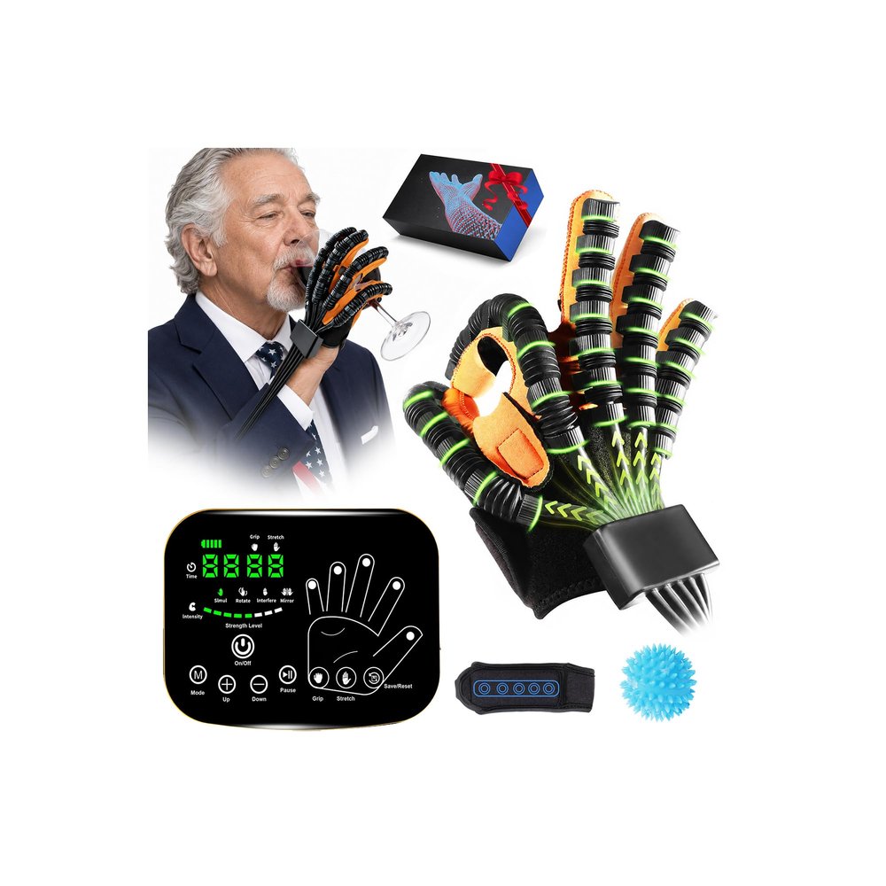 Upgraded Rehabilitation Robot Glove,Finger Rehab Robotic Glove Strokes Therapy Equipment for Hand Hemiplegia Stroke Recovery,4 Modes,2600mah Rechargeable (Right-Hand-M)