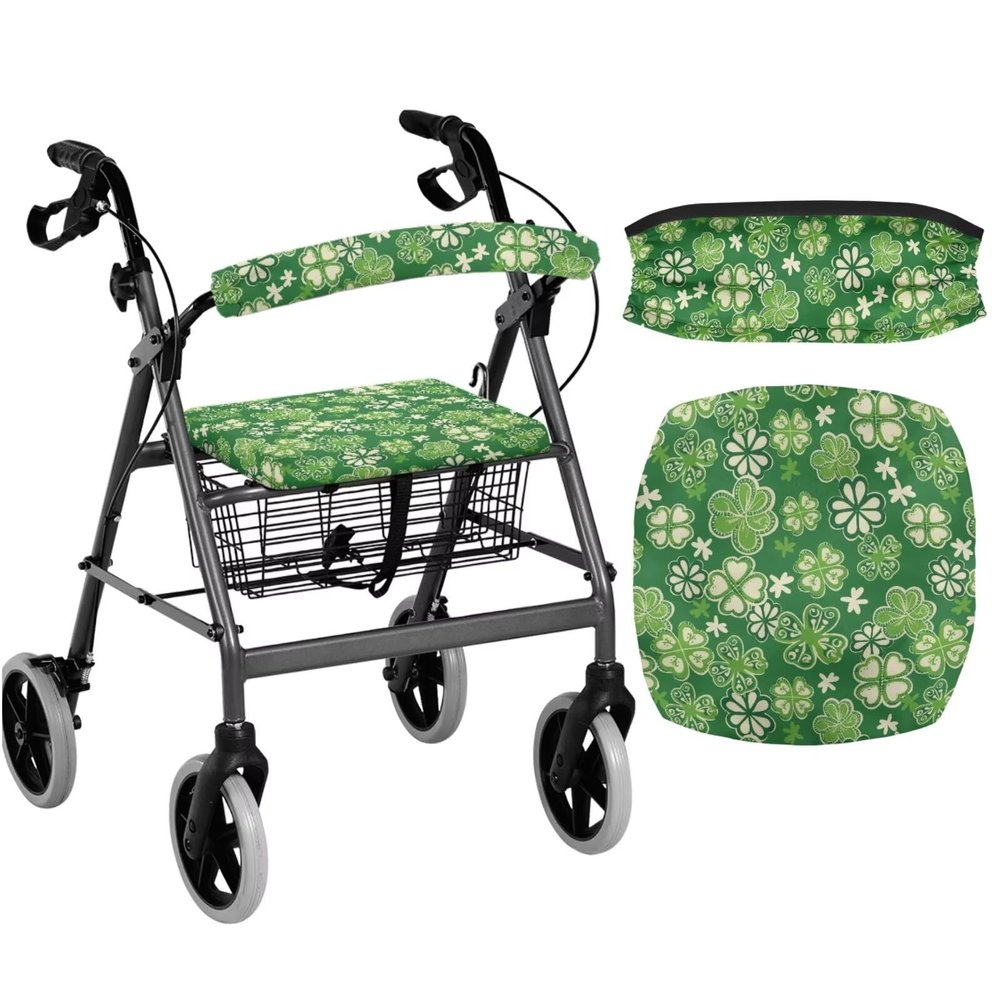 Viuacagoru St. Patrick's Day Walker Seat Covers Four Leaf Driver Rollator Accessories Protection Removable Stretch Cushion Holiday Decor