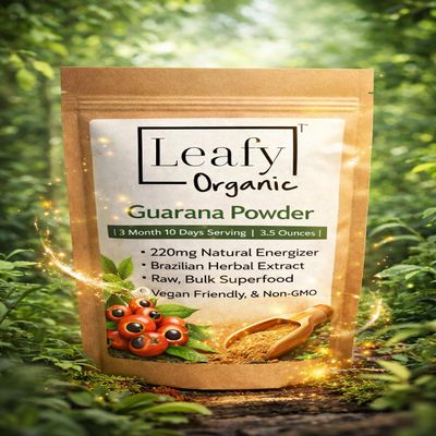 Leafy Organic Guarana Powder | 3 Month 10 Days Serving | 3.5 Ounces | 220mg Natural Energizer, Brazilian Herbal Extract, Raw, Bulk Superfood, Vegan Friendly, & Non-GMO