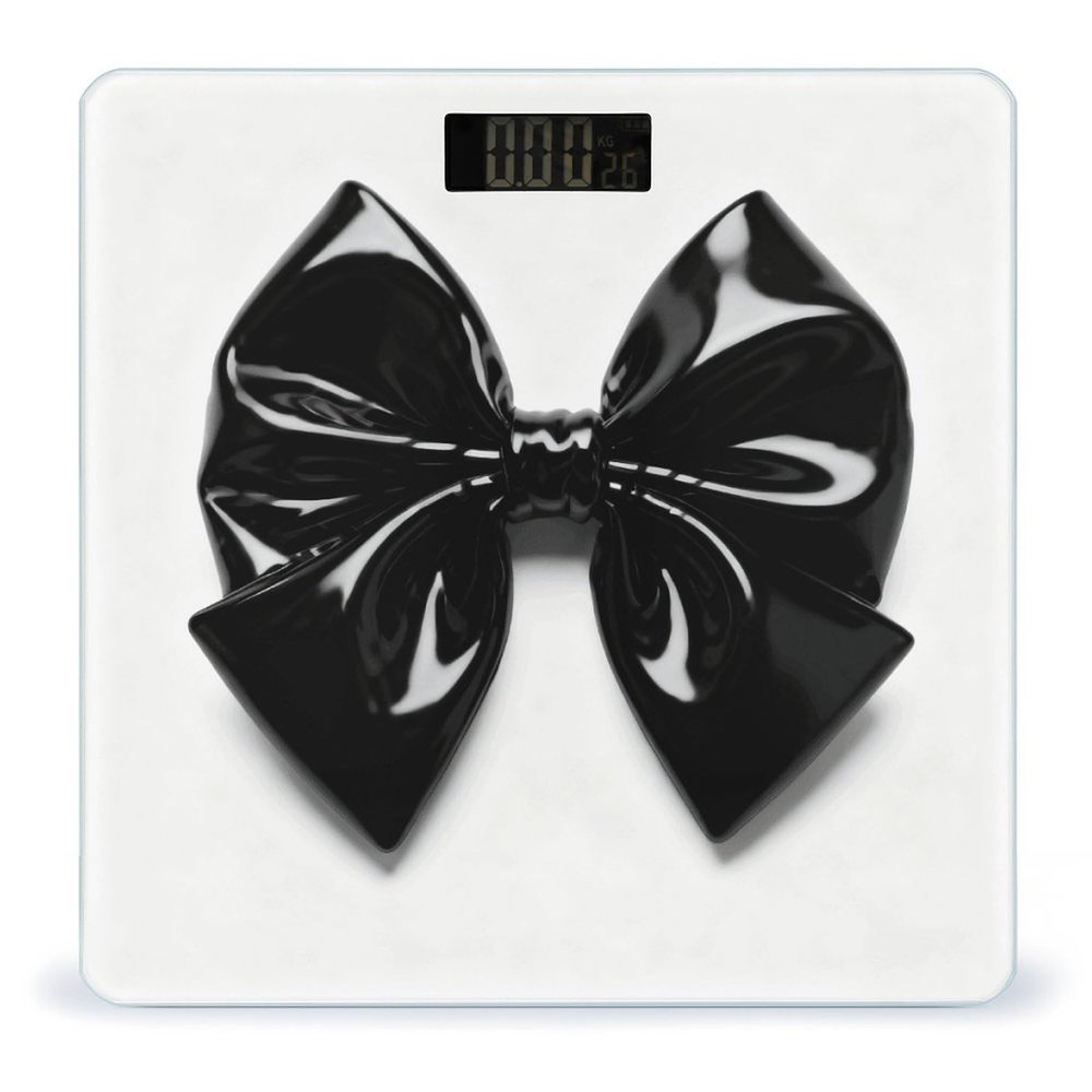 Black Bow Scale for Body Weight Highly Accurate Digital Bathroom Electronic Weighing Machine for People, LCD Display, Large Size, Tempered Glass for Safe Home Use
