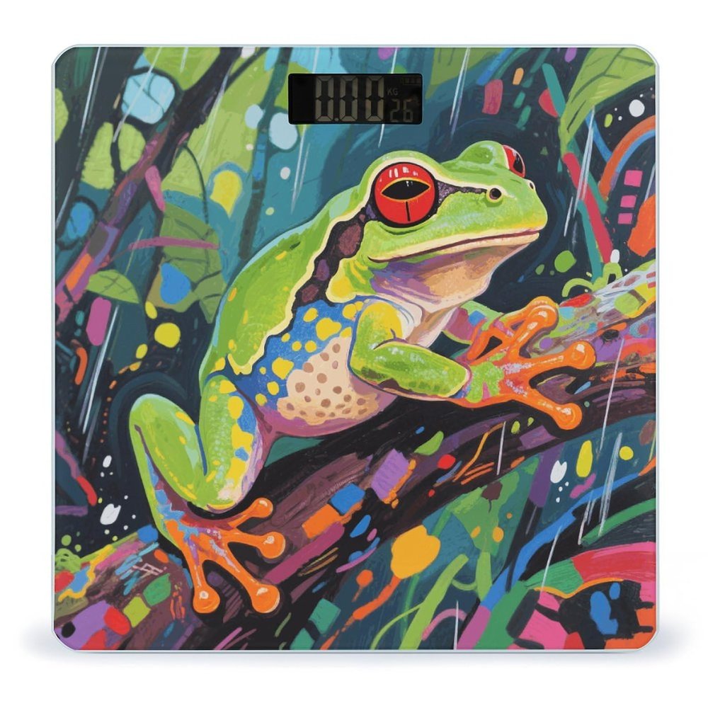 Abstract Frog Scale for Body Weight Highly Accurate Digital Bathroom Electronic Weighing Machine for People, LCD Display, Large Size, Tempered Glass for Safe Home Use