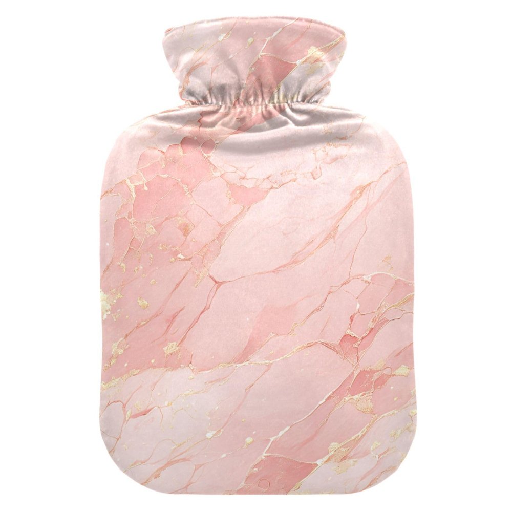 Rose Gold Luxury Marble Texture hot Water Bottles with Soft Cover, 2Lhot Compress Bag for Pain Relief,Neck and Shoulder Pain Relief,Bolsa Caliente para Dolores Menstrual