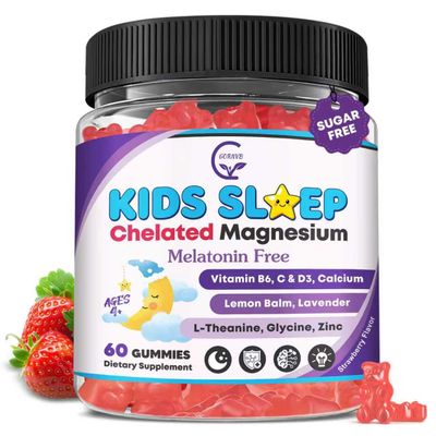 Kids Sleep Gummies, NO Melatonin Sleep Aid Gummies w/ Magnesium Calcium Zinc, Glycine, L-Theanine, GABA, Vitamin D3 K2 B6 Zinc, Chamomile & Lemon Balm for Zzz, Muscle and Immune Support, Non-GMO 1Pack