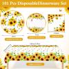 Zhehao 101 Pcs Sunflower Party Tableware Set Yellow Floral Party Supplies Includes 50 Paper Plates, 50 Napkins and 1 Tablecloth for Birthday Wedding Bridal Shower Baby Shower Decorations view 3
