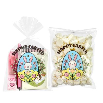 EKAPACKAGING 50Pcs 6x10 Inches Easter Treat Bags with Ties, Easter Egg & Bunny Pattern Cellophane Bags, Clear Cookie Gift Bags for Candy & Popcorn, Easter Goodie Bags for Kids, Bakery & Party Favors