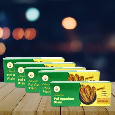 Shastha Plain Pai Appalam 100g - Pack of 5