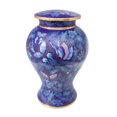 Ammon Enterprises Blue Butterfly Cloisonn Urn for Ashes | Handcrafted Memorial Urn | Adult Funeral Urn Keepsake