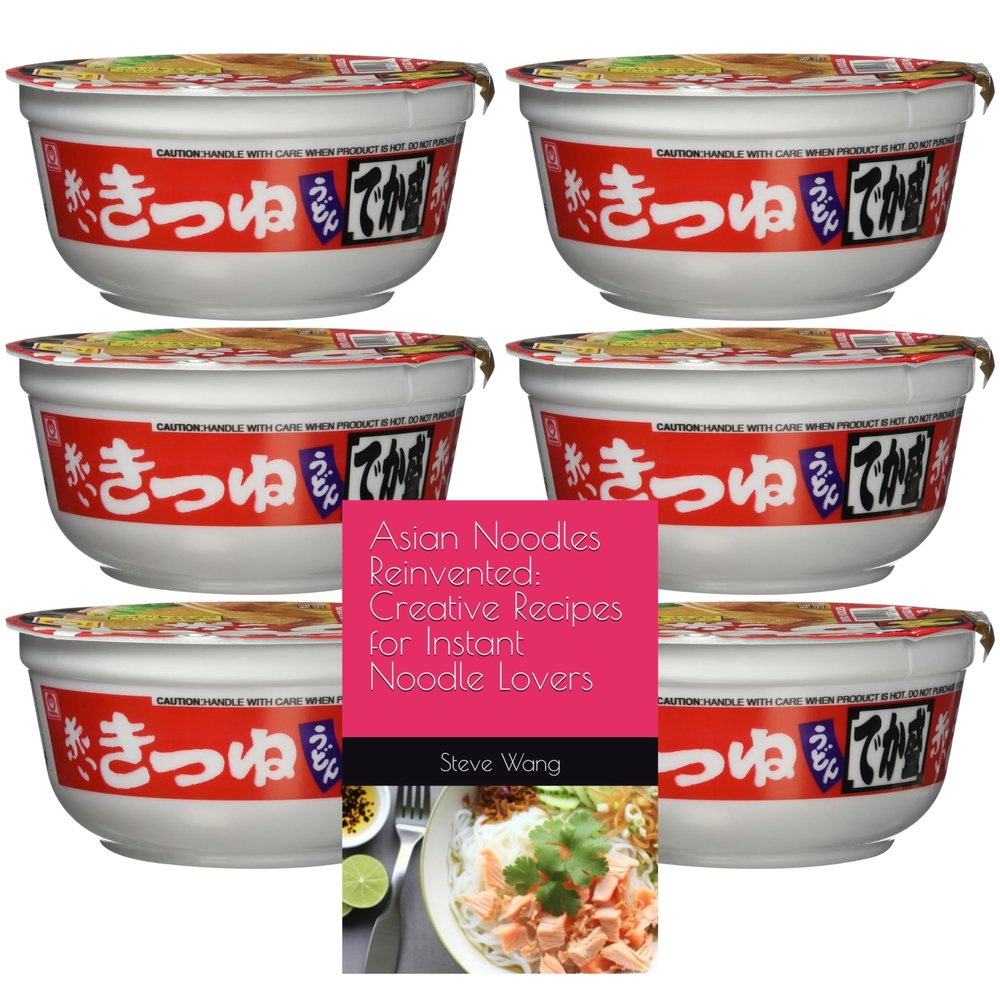 6-Pack Aka Kitsune Udon Cup (3.39 oz Each) with Bonus Ramen Cookbook Japanese Instant Udon Noodle Soup Bowl Bundle