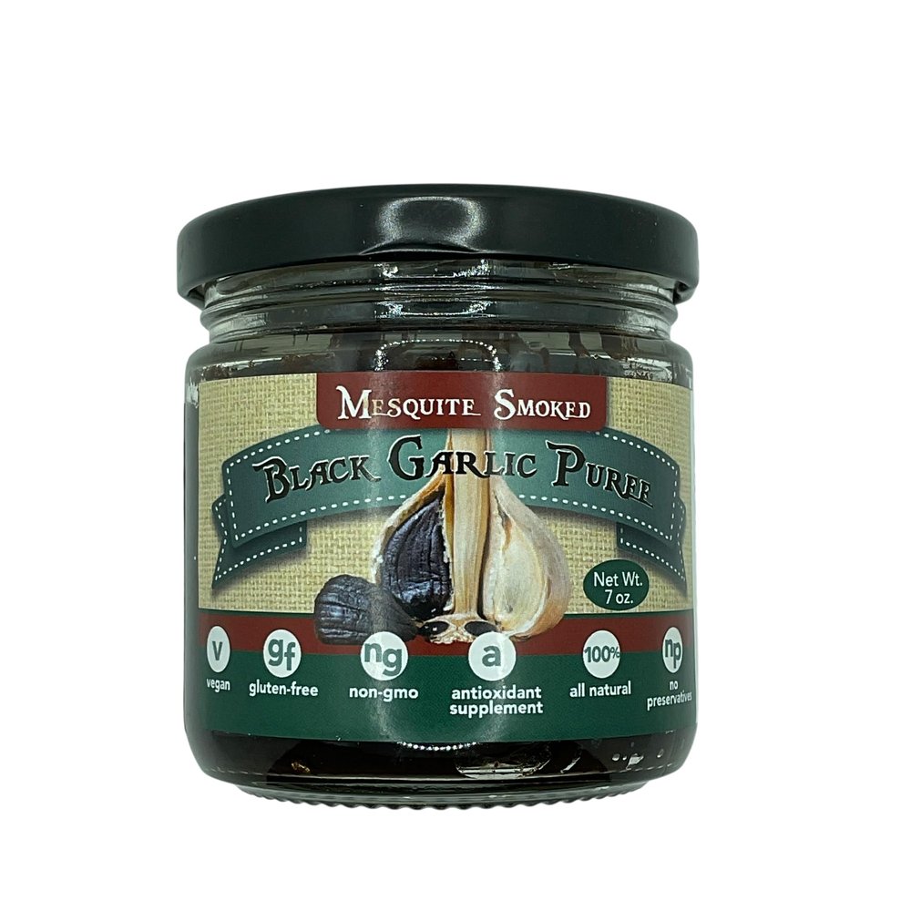Sweet G Garlic Black Garlic Puree, Made in the USA, 7 oz, Vegan, Gluten-Free, Non-GMO, All Natural, Antioxidant Supplement - Misquite Smoked (7oz Jar, Smoked)