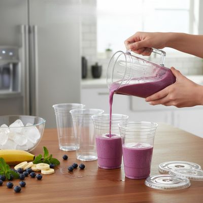 Clear PET Plastic Disposable Cups, BPA-Free Cold Drink Cups for Smoothies, Iced Coffee, Juices, Bubble Tea, Stackable, Freezer Safe, Compatible with Flat or Dome Lids, Clear, 1000pc, 20oz/98mm