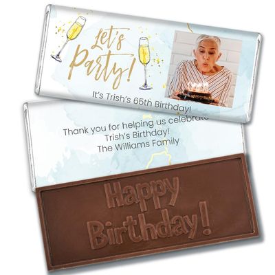 252 Pack Personalized Happy Birthday Embossed Milk Chocolate Candy Bar Party Favors For Guest Gifts, Candy Buffets, Treat Bags, Elegant Keepsakes & More - Let?s Party (Blue)