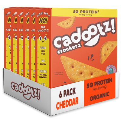 cadootz! Organic Seed Oil Free Protein Crackers, GF, Cheddar, 6 Pack