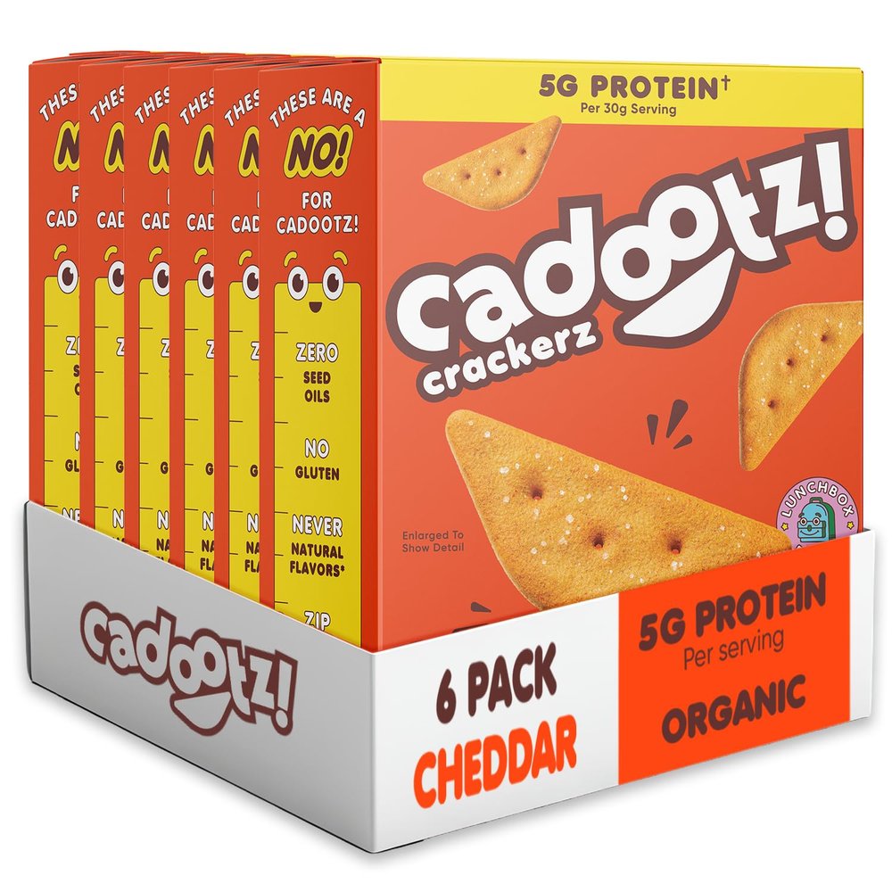 cadootz! Organic Seed Oil Free Protein Crackers, GF, Cheddar, 6 Pack