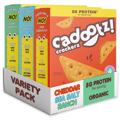 cadootz | Variety Pack | Organic Protein Kids Snack with 5g Protein, Clean Label, Gluten Free, No Seed Oils, No Artificial Dyes, Kosher Better-for-You School Lunch Snack | 3 Pack