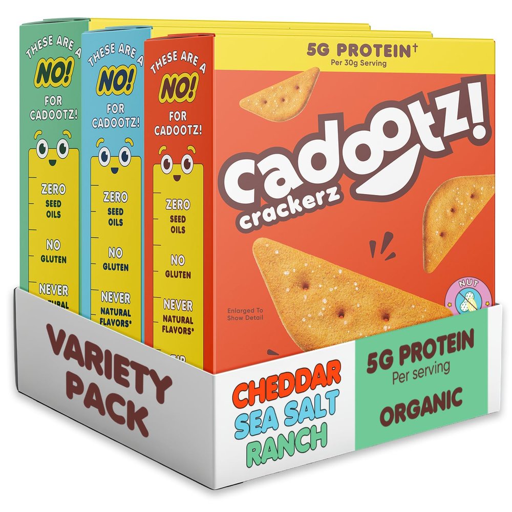 cadootz | Variety Pack | Organic Protein Kids Snack with 5g Protein, Clean Label, Gluten Free, No Seed Oils, No Artificial Dyes, Kosher Better-for-You School Lunch Snack | 3 Pack
