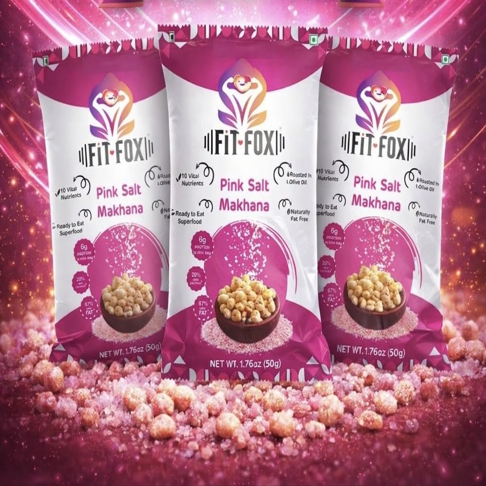 FIT FOX Himalayan Pink Salt Makhana, Pack of 3 (50g Each) | Roasted Fox Nuts (Lotus Seeds) | Lightly Seasoned with Himalayan Pink Salt | Roasted in Olive Oil | Gluten-Free, Vegan, Plant-Based Healthy Snack. Available in 12 delicious Flavour Variety.