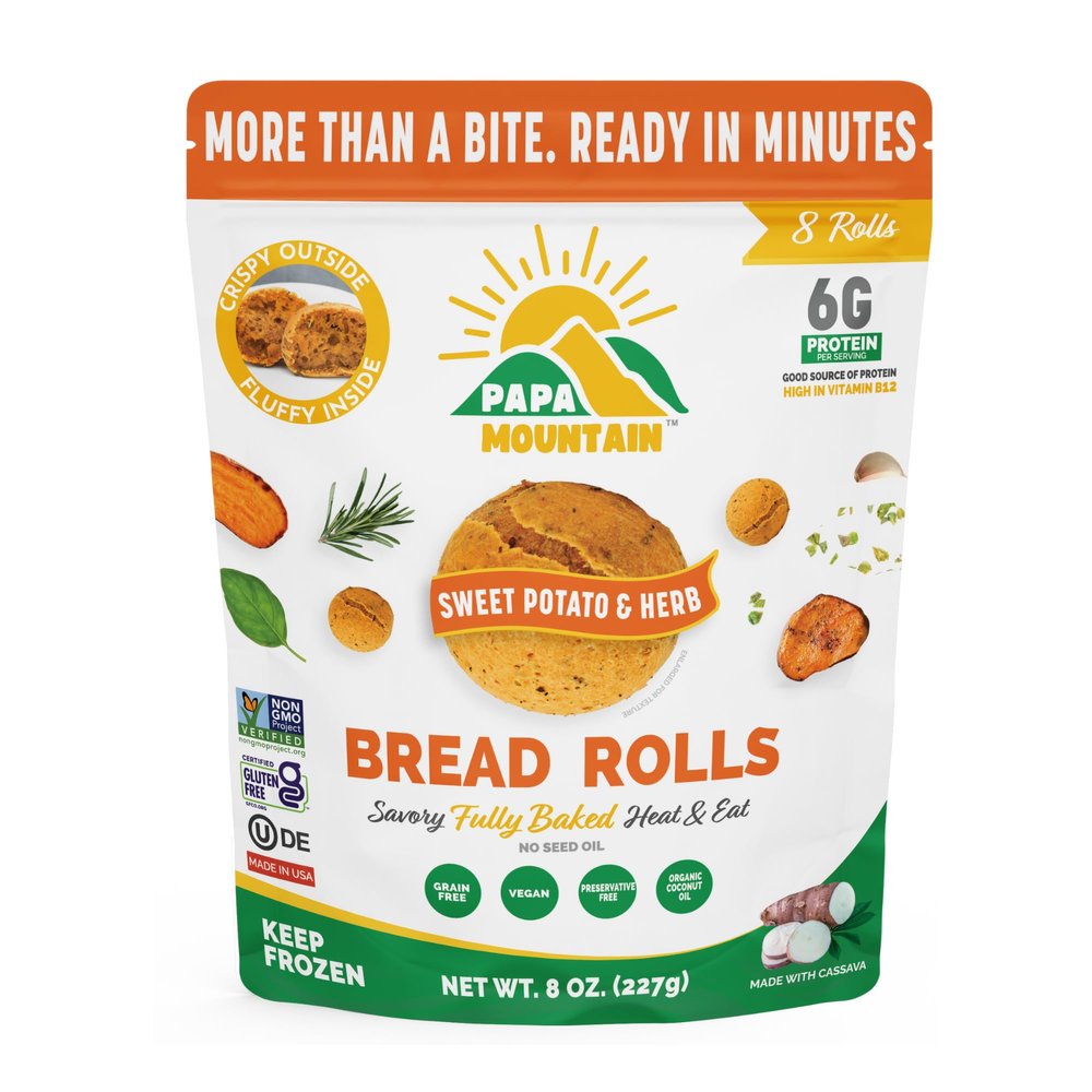 Papa Mountain Bread Rolls | 6g Protein, Non-GMO, Gluten Free, Seed Oil Free | Heat & Eat, Frozen Bread, Appetizer, Snack, Lunch or Dinner Rolls (1 Pack, Sweetpotato-And-Herb)