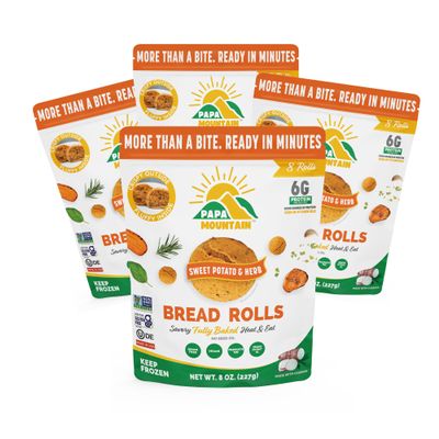 Papa Mountain Bread Rolls | 6g Protein, Non-GMO, Gluten Free, Seed Oil Free | Heat & Eat, Frozen Bread, Appetizer, Snack, Lunch or Dinner Rolls (4 Pack, Sweetpotato-And-Herb)