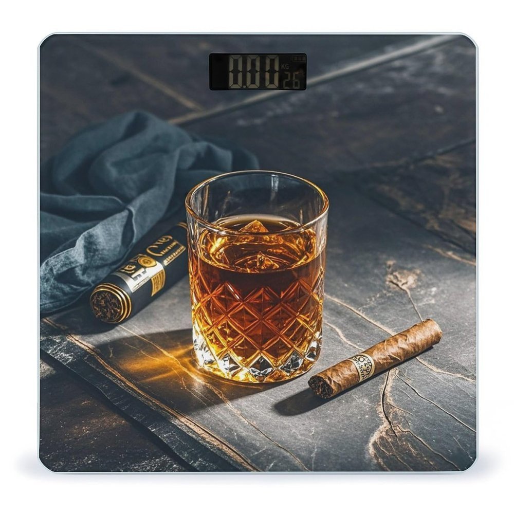 Cigar & Whiskey Bathroom Scale for Body Weight with High Precision Large LCD Backlight Display Digital Weighing Scale with BMI Capacity Up to 180kg