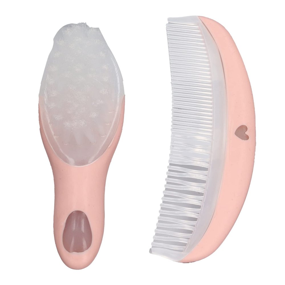 Baby Brush Comb Set Cute Pink Soft Round Tooth Design Portable Lightweight Massage Tools for Infant Newborns TPE PP Nylon Material Compact Size