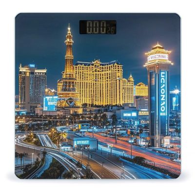 Las Vegas Night View Bathroom Scale for Body Weight with High Precision Large LCD Backlight Display Digital Weighing Scale with BMI Capacity Up to 180kg