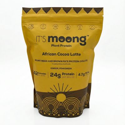 Its Moong Plant Protein Powder, African Cocoa Latte | Mung Bean & Brown Rice Isolate with Ginger & Fenugreek 24g Protein, 4.7g BCAAs | Vegan, Gluten Free, Soy Free, Sugar Free | 17.64 oz (500g)