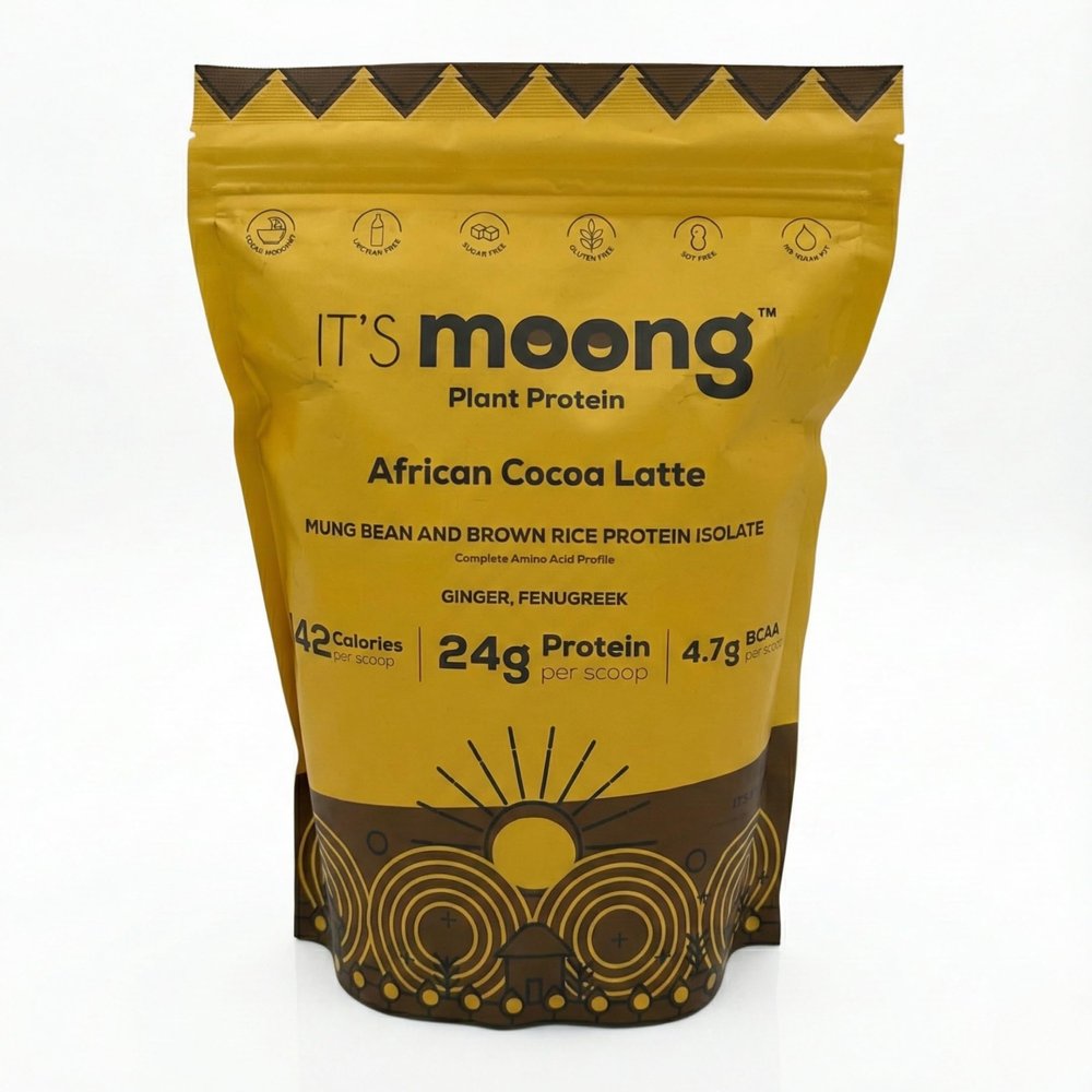 Its Moong Plant Protein Powder, African Cocoa Latte | Mung Bean & Brown Rice Isolate with Ginger & Fenugreek 24g Protein, 4.7g BCAAs | Vegan, Gluten Free, Soy Free, Sugar Free | 17.64 oz (500g)