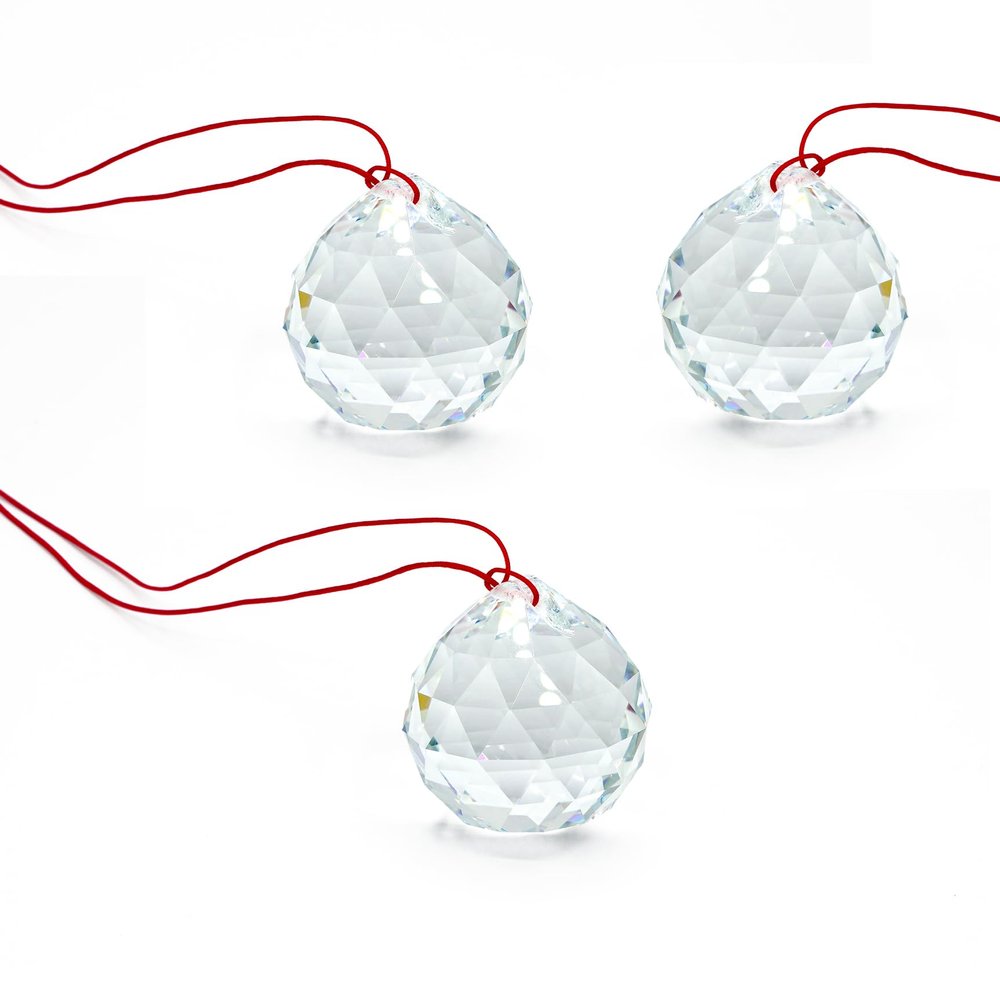 Good Shui Life 40mm Feng Shui Clear Multifaceted Crystal Ball Kit for Energy Adjustment and Harmony in The Home and Office (3-Pack)