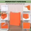 Mlyta 100 Pack 8x4.75x10 Inch Medium Orange Kraft Paper Gift Bags with Handles Bulk for Goodie, Party Favor, Brithday Grocery Shopping, Small Business Wedding Retail Craft Treat, Merchandise Sacks view 4