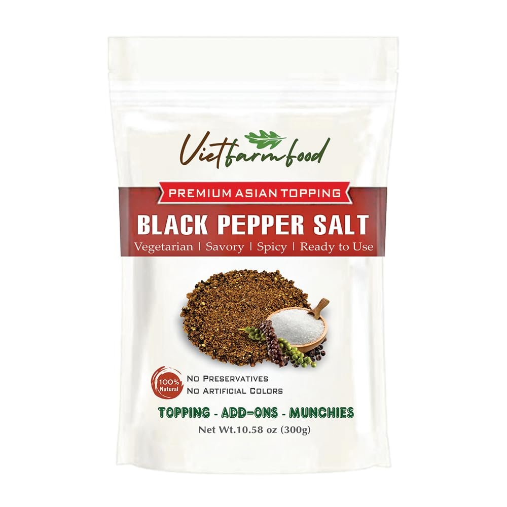 BLACK PEPPER SALT 10.58 Oz (300g) VIETFARMFOOD: Savory & Spicy Ready to Enjoy, Great for Toppings, Snacking or Gifting