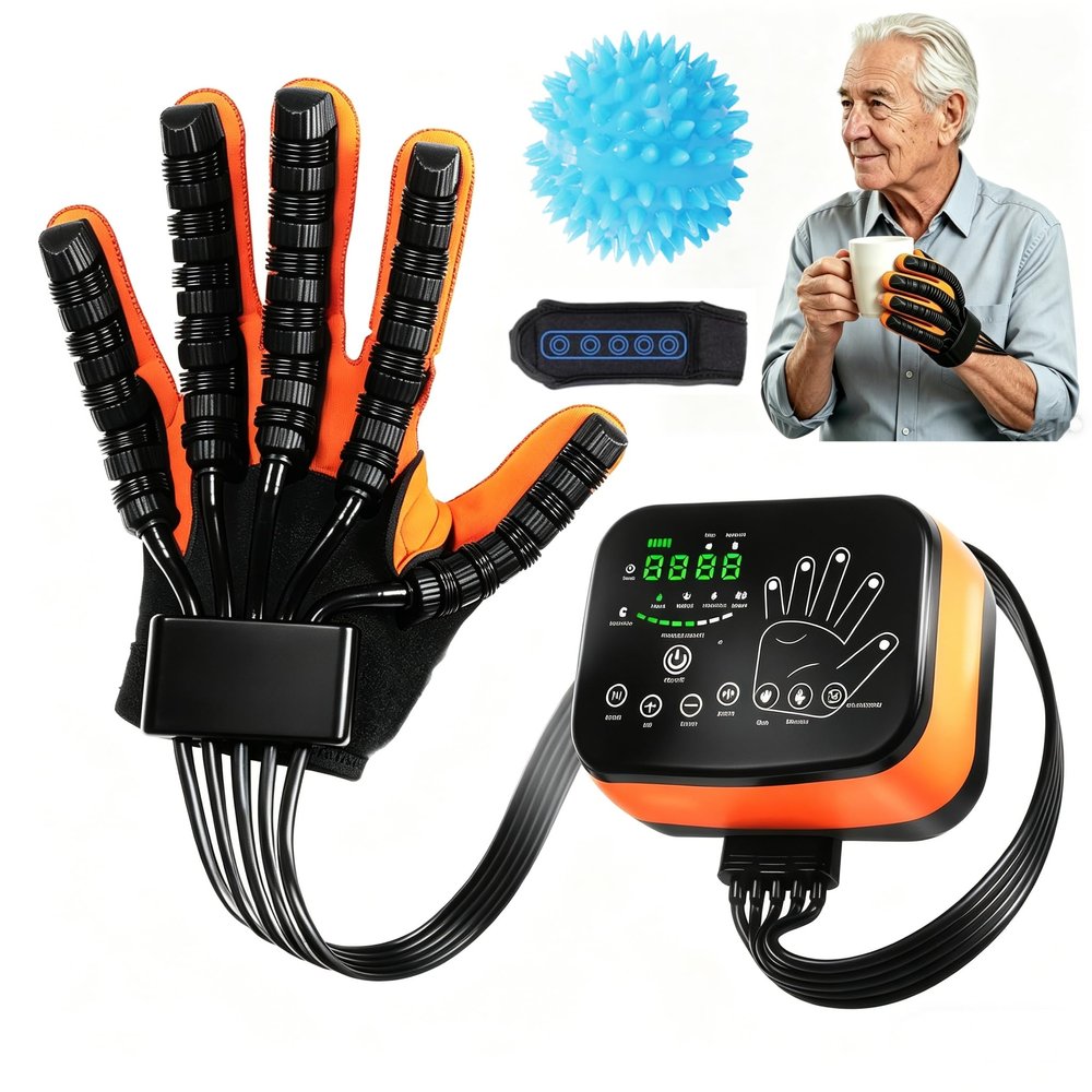 7th Generation Rehabilitation Robot Gloves,Renew Robotic Glove for Stroke Rehab, Hand Therapy Glove, Stroke Recovery Equipment for Hemiplegia Physical Weakness,4 Training Modes (Right hand-L)