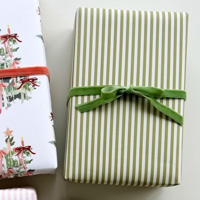 Green Patisserie Stripe Wrapping Paper Roll, Retro Striped Gift Wrap Sheet For Christmas Birthday Wedding, Holiday Party Packaging Paper For Men Women Kids And Festive Wrapping Supplies