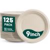 DaYammi 100% Compostable Paper Plates 9 Inch, 125-Pack Heavy Duty Natural Paper Plates Bulk,Biodegradable Bagasse, Eco-Friendly Disposable Dessert Plate for BBQ, Picnic(BPI Certified,Microwaveable) view 1