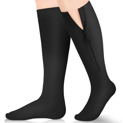 Myshear Zipper Compression Socks Medical, 15-20 mmHg Knee High Zip Up Compression Stockings for Men Women, Closed Toe Zippered Support Hoses for Varicose Veins, Edema, Post Surgery, Pregnant, Nurse