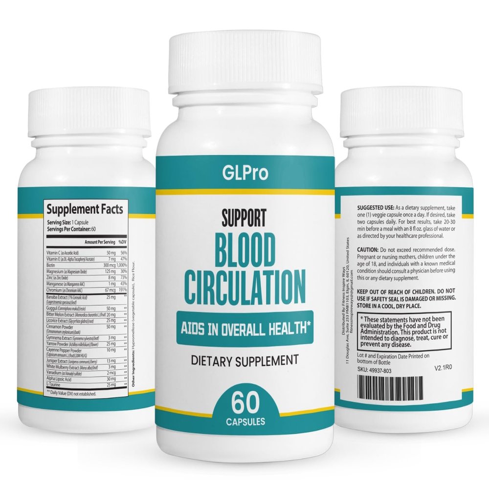 (1 Pack) FitnessInspireWays GLPro Blood Support Balance Formula Premium Natural Pills - Multivitamin for Overall Health & Wellness, 60 Capsules