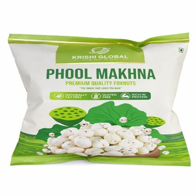 Krishi Global Phool Makhana Premium Quality Foxnuts | Gluten Free Plant Based Snack | Rich in Protein Non GMO Lotus Seeds | Healthy Snacking and Cooking | 100g
