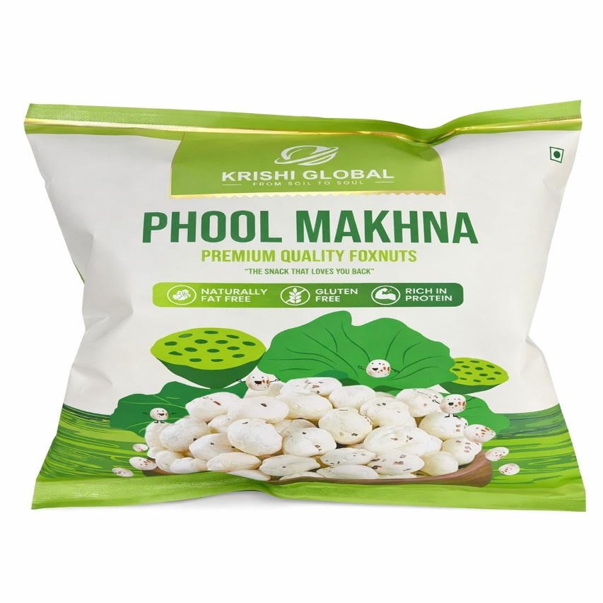Krishi Global Phool Makhana Premium Quality Foxnuts | Gluten Free Plant Based Snack | Rich in Protein Non GMO Lotus Seeds | Healthy Snacking and Cooking | 100g