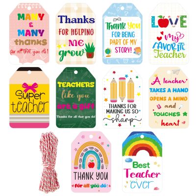 Teacher Appreciation Gift Tags Thank You Teacher Appreciation Week Gift Labels 60Pcs End of Year Students Thankful Labels with String Hanging Graduation School Party Supplies