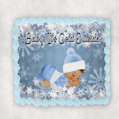 10" by 8" Baby It's Cold Outside Blue Snow Baby Shower Themed Edible Image Cake Topper, Frosting Sheet Decoration Sticker Decal