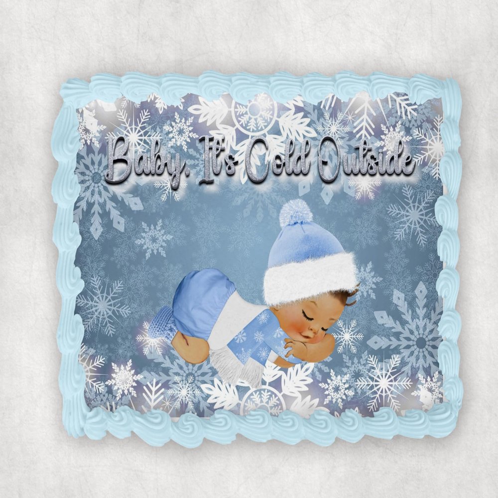 10" by 8" Baby It's Cold Outside Blue Snow Baby Shower Themed Edible Image Cake Topper, Frosting Sheet Decoration Sticker Decal