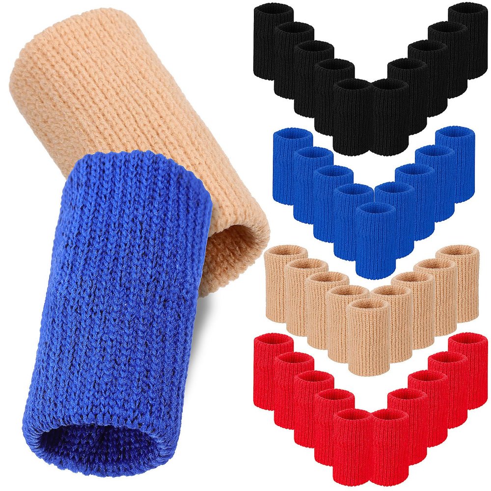 SHERCHPRY 40Pcs Finger Arthritis Sleeves Elastic Compression Brace for Joint Support and Relief Breathable Finger Support Sleeves in Black Blue Red Tone Comfortable Fit for Injury and Daily