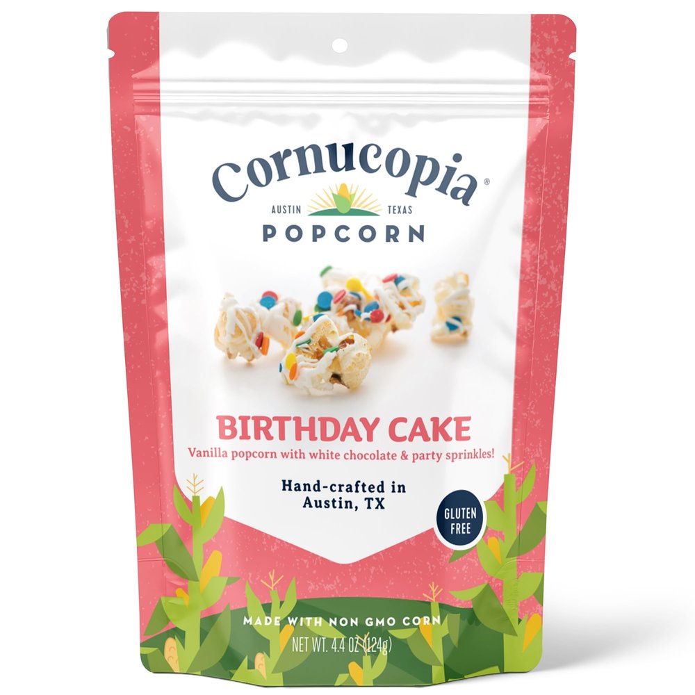 Cornucopia Popcorn Birthday Cake Gourmet Popcorn from Austin. Vanilla Popcorn with White Chocolate & Confetti Sprinkles for Celebrations, Movie Nights & Sweet Gifting, Gluten Free, 4.4 oz Bag