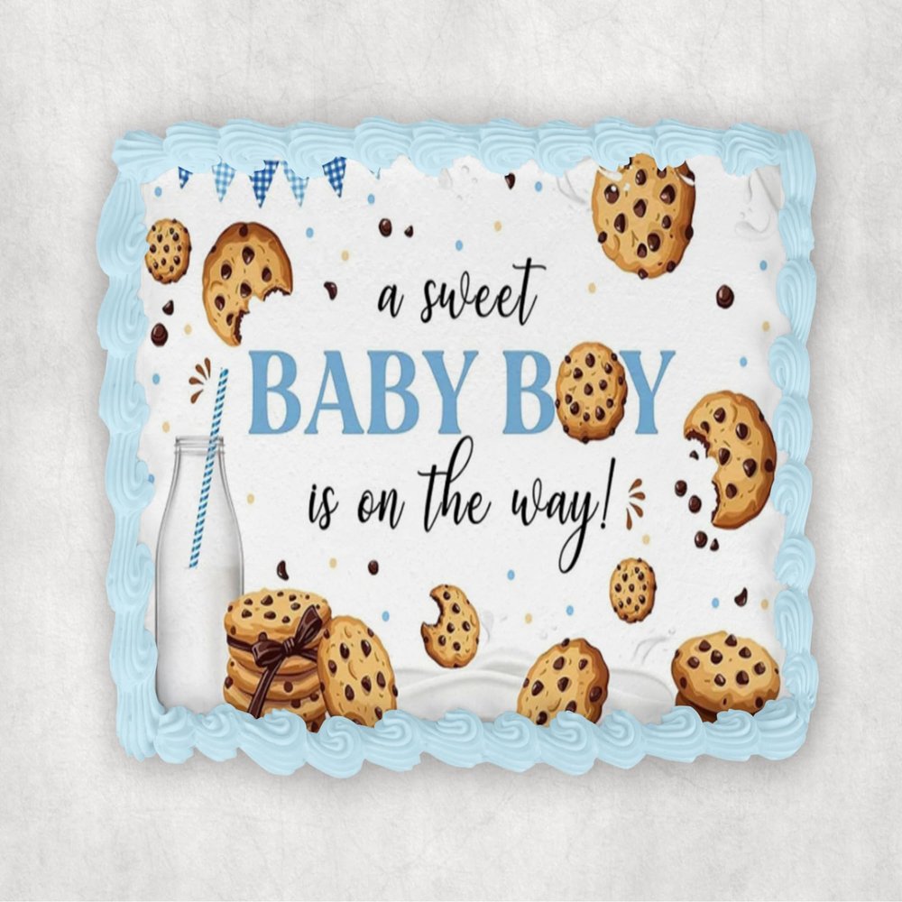 10" by 8" A Sweet Baby Boy Is On The Way Chocolate Cookie Baby Shower Themed Edible Image Cake Topper, Frosting Sheet Decoration Sticker Decal