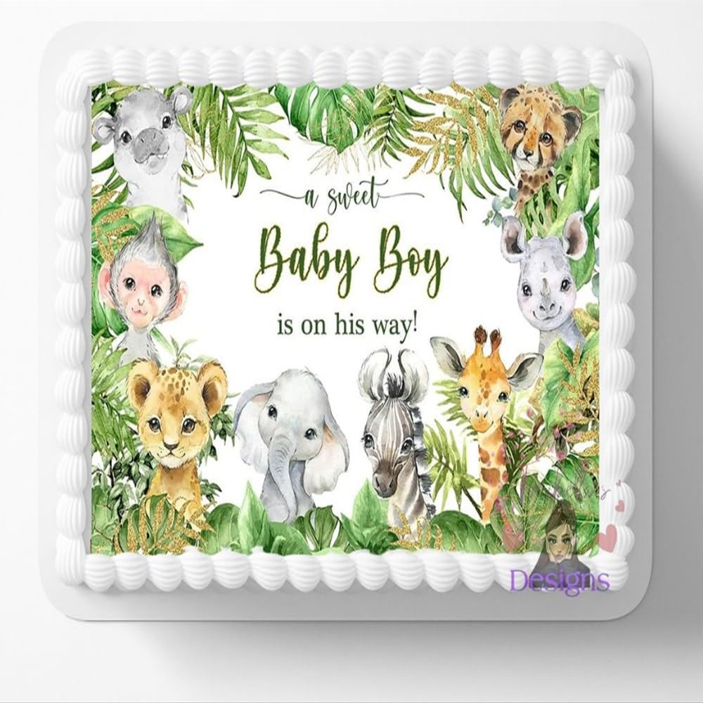 10" by 8" Sheet Sweet Baby Boy Zoo Jungle Animals Edible Image Cake Topper Baby Shower Cake Topper Frosting Sheet Icing Paper Decoration Edible Sticker Decal